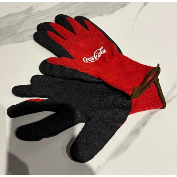 Pairs Coca Cola Protective Work Gloves Nylon Wrinkled Rubber Grip Red One Size - Picture 4 of 5